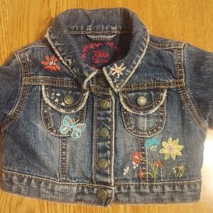 GAP Kids Blue Jean Jacket with Colorful Embroidery